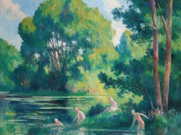 maximilien luce - rolleboise baignade dans le petit bras de la seine 1920